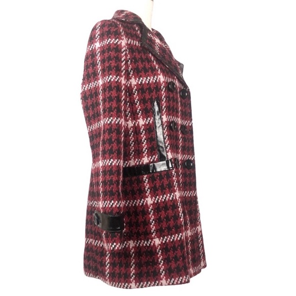 New with tag Express Women’s Red Black Houndstooth Tweed Wool Winter Peacoat - Picture 7 of 16
